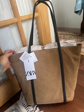 NWT Zara Genuine Suede Bag